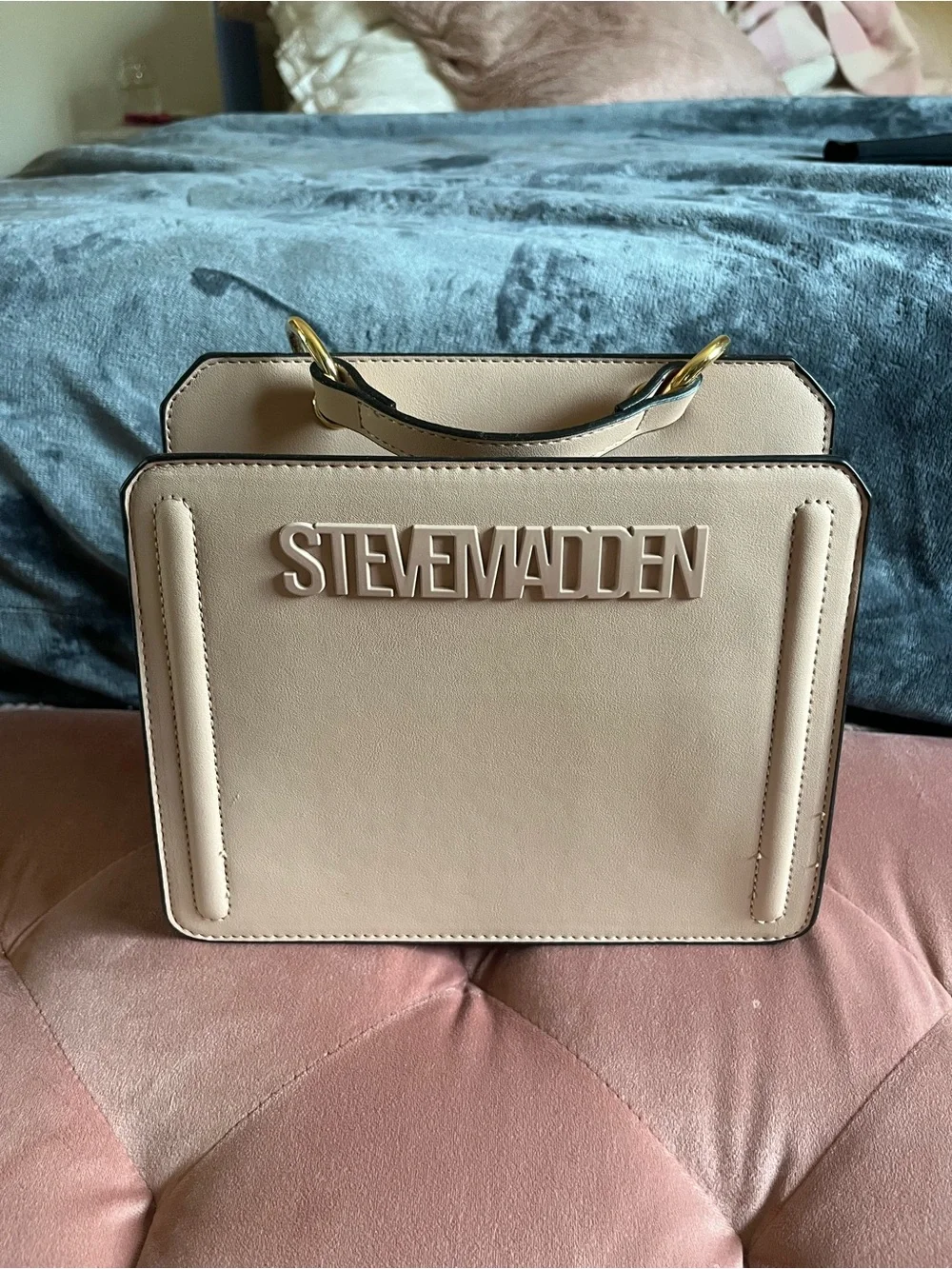 Steve Madden Nude Beige Structured Top-Handle Satchel